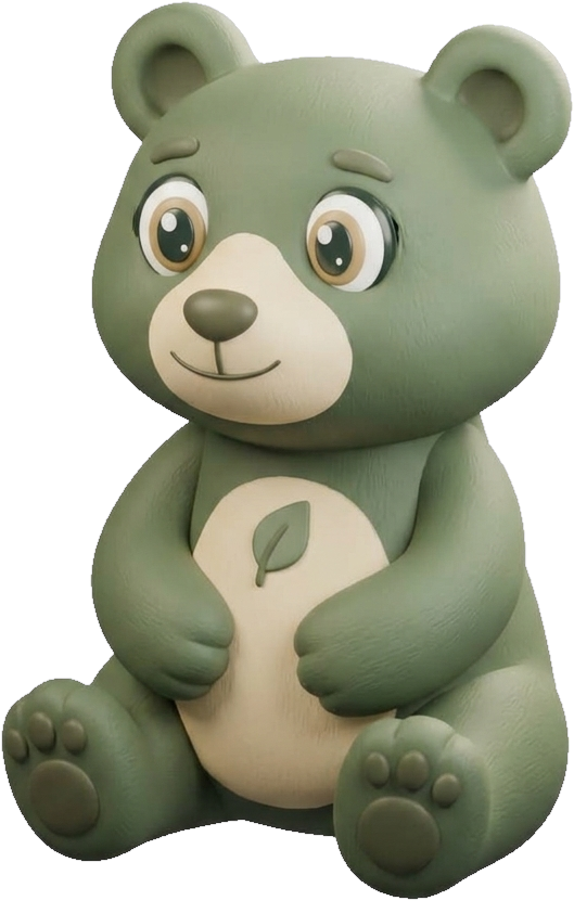 Ballast companion mascot bear sitting peacefully with sage green body and cream belly